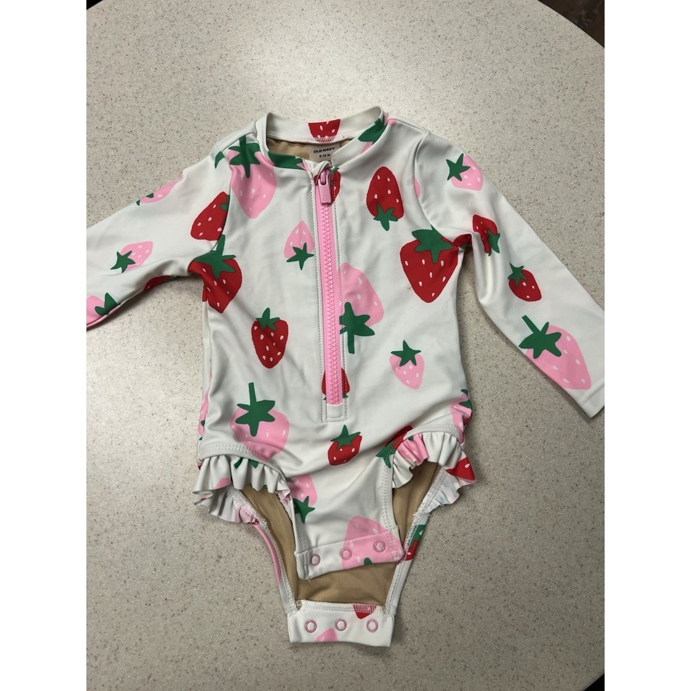 Old Navy‎ Girls Printed Zip-Front Strawberry Swimsuit Swimming Suit 6/12m